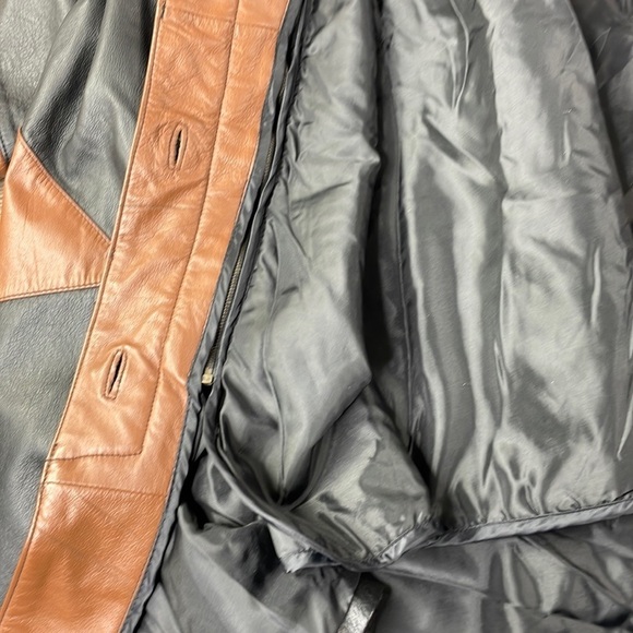Vintage ROAMAN'S 80s PATCHWORK Brown Black Leather Jacket A line, size Medium - Picture 6 of 12